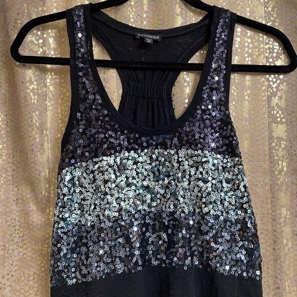 Express black and silver sequin racer back ruched tanktop size XS - Picture 2 of 4
